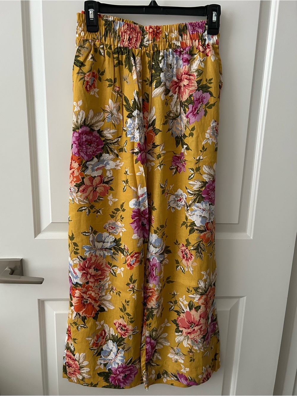 RACHEL Rachel Roy Mustard Yellow Floral Wide-Leg Pants